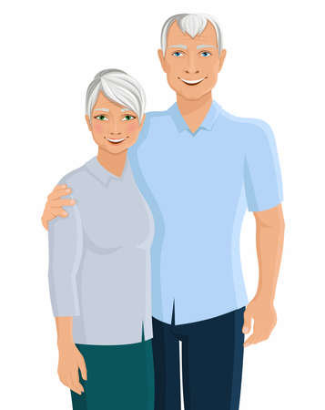 Old senior people family couple portrait isolated on white background vector illustrationのイラスト素材