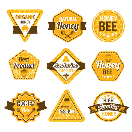 Honey best high quality organic products labels set isolated vector illustrationのイラスト素材