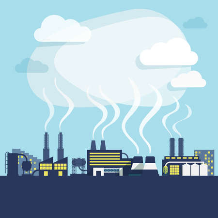 Industrial facilities of factory or manufacturing plant with pollution smoke background print vector illustrationのイラスト素材