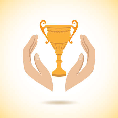 Hands hold protect trophy cup leadership concept vector illustrationのイラスト素材