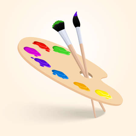 Art color palette with paintbrush drawing tools  isolated on white background vector illustrationのイラスト素材