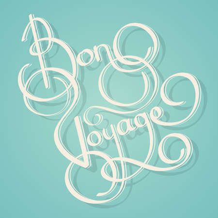 Calligraphy bon voyage vintage lettering postcard template vector illustrationのイラスト素材