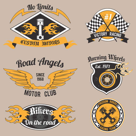 Motorcycle grunge no limits custom motors design badges set isolated vector illustration.のイラスト素材