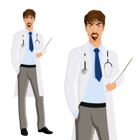 Attractive young man doctor with clipboard and phonendoscope portrait isolated on white background vector illustrationのイラスト素材