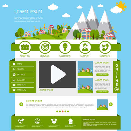 Eco green energy nature website design template layout interface vector illustrationのイラスト素材