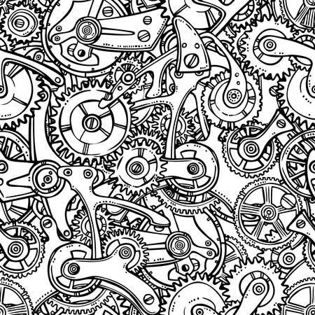 Sketch grunge cogwheel gears mechanisms seamless pattern vector illustrationのイラスト素材