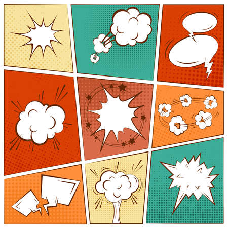 Comic blank text speech bubbles in pop art style set vector illustrationのイラスト素材