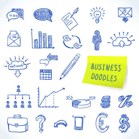 Doodle business set of finance economy marketing decorative icons isolated vector illustrationのイラスト素材