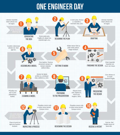 One engineer worker manufacturing construction day infographic design with arrows vector illustrationのイラスト素材