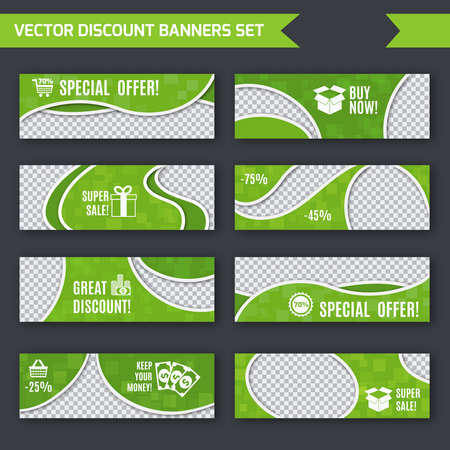 Discount promotion advertising green paper banners set isolated vector illustrationのイラスト素材