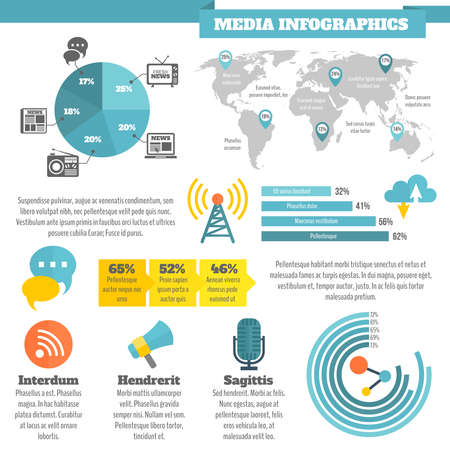 Broadcasting media social news infographics with flat color icons vector illustrationのイラスト素材