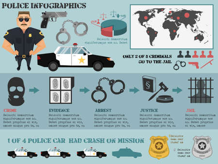 Police infographic set with crime evidence arrest justice jail icons vector illustrationのイラスト素材