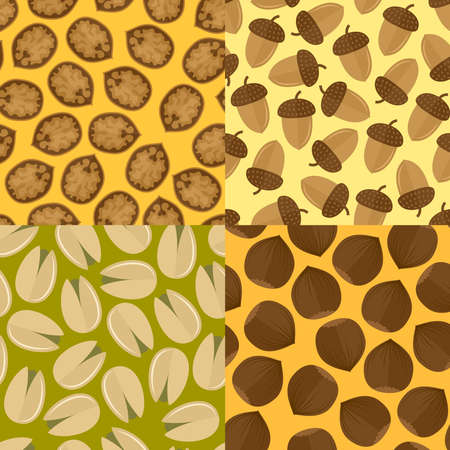 Nuts and seeds mix seamless pattern set isolated vector illustration.のイラスト素材
