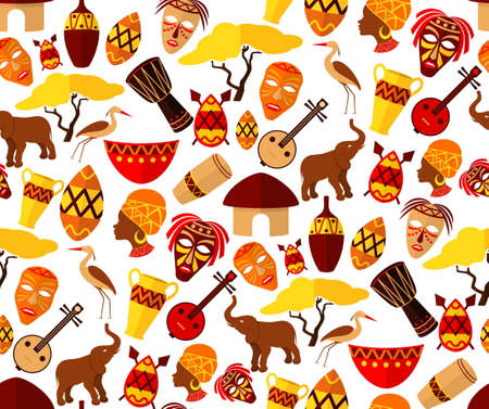 Africa jungle ethnic tribe travel seamless pattern vector illustrationのイラスト素材