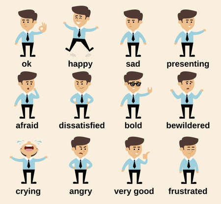 Businessman cartoon character emotions set isolated vector illustrationのイラスト素材