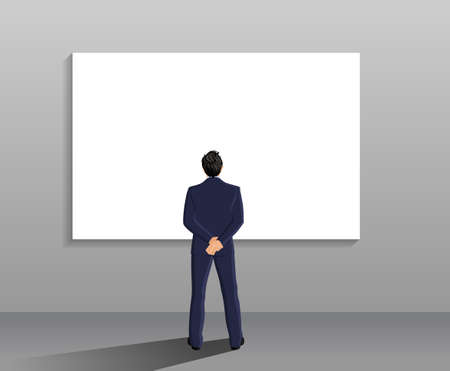 Businessman in suit full length back view in front of white board vector illustrationのイラスト素材