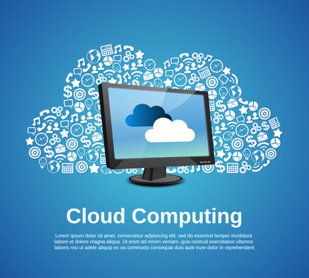 Cloud computing concept with monitor and business icons set vector illustrationのイラスト素材