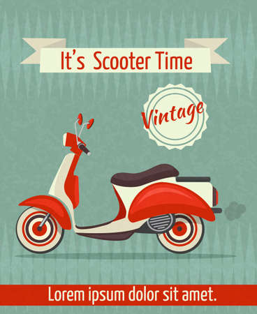 Scooter motorbike retro vintage transport sport paper poster with ribbon vector illustrationのイラスト素材