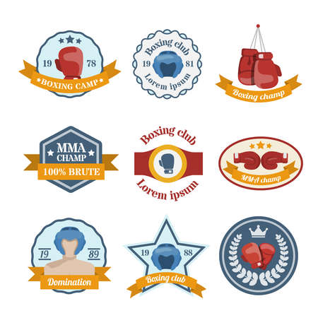 Box fight sport camp club championship emblems set isolated vector illustrationのイラスト素材