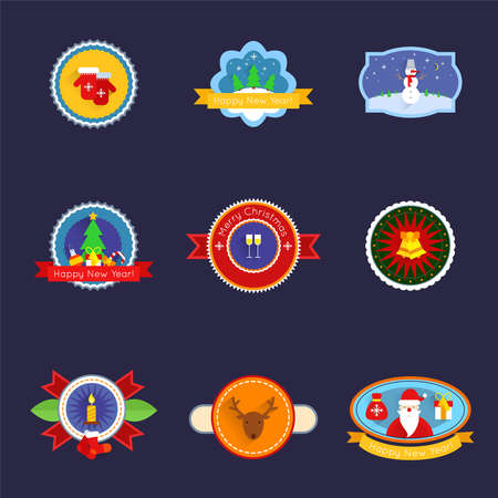 Merry christmas and happy new year label set isolated vector illustrationのイラスト素材
