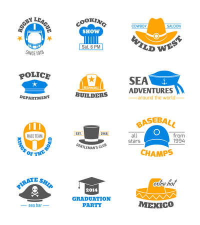 Hats and cap professions stamps set isolated vector illustrationのイラスト素材