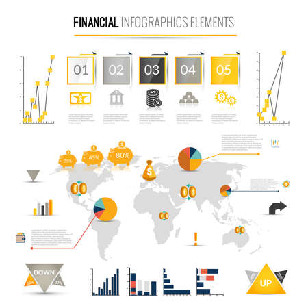 Money finance business infographic with financial icons and world map on background vector illustrationのイラスト素材