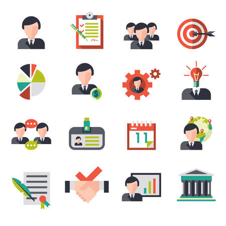 Business management icons set with businessmen team personnel avatars isolated vector illustrationのイラスト素材