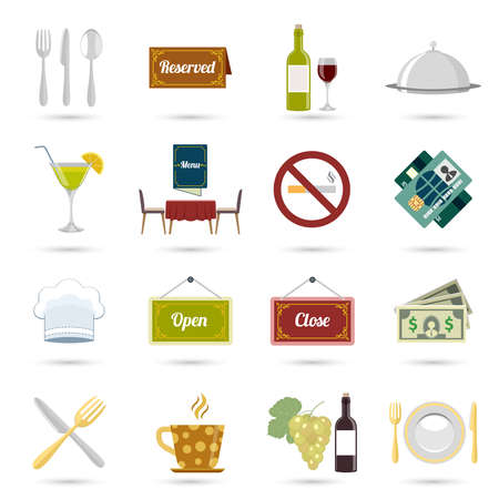 Restaurant food cooking and serving icons set isolated vector illustrationのイラスト素材