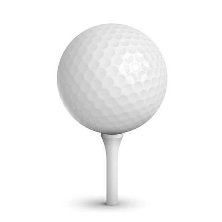 Golf ball on white tee realistic vector illustration isolatedのイラスト素材