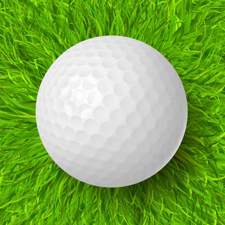 Golf ball on the green grass realistic vector illustrationのイラスト素材