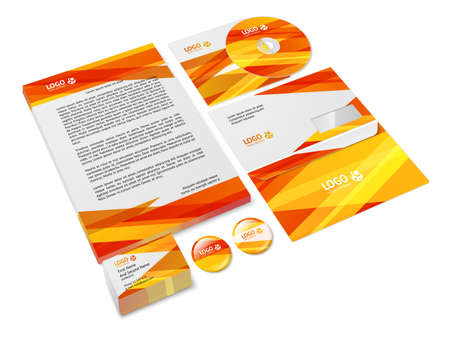 Orange abstract business company stationery template for corporate identity and branding set isolated vector illustrationのイラスト素材