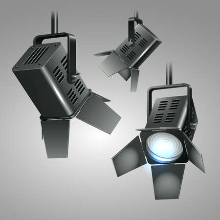 Digital realistic 3d stage spotlights vector illustrationのイラスト素材