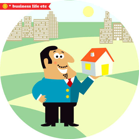 Business life. Happy director with new building for office or residence vector illustrationのイラスト素材
