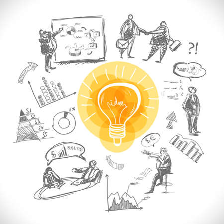 Doodle infographics background with business concepts vector illustrationのイラスト素材