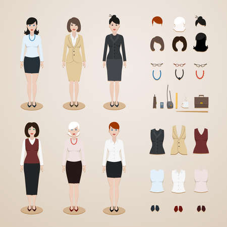 Pretty office women statuettes set vector illustrationのイラスト素材