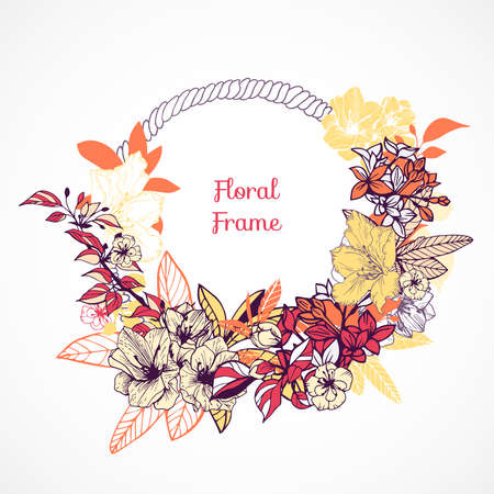 Floral frame template for wedding invitations and birthday cards vector illustrationのイラスト素材