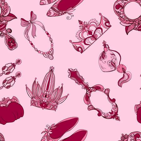 Seamless princess fashion accessories pattern vector illustrationのイラスト素材
