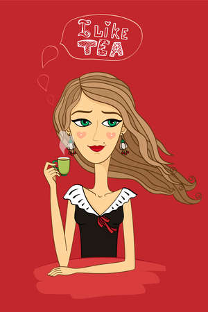 Girl likes tea with cup vector illustrationのイラスト素材