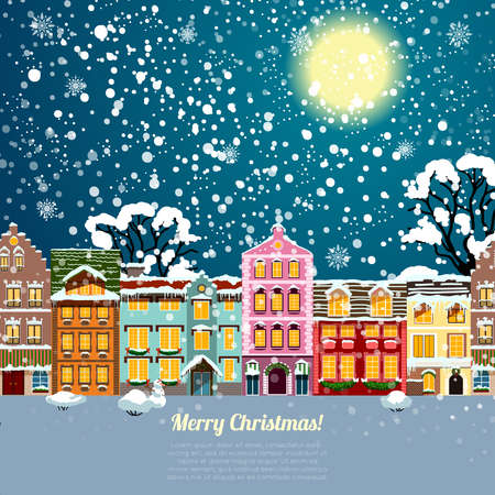 Christmas house with snowflakes background vector illustrationのイラスト素材
