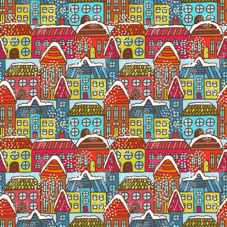 Winter houses seamless pattern vector illustrationのイラスト素材