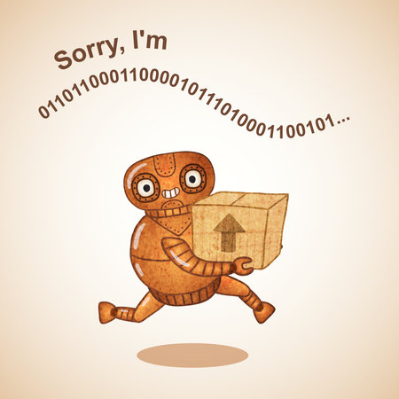 Delivery cyborg runs with container vector illustrationのイラスト素材