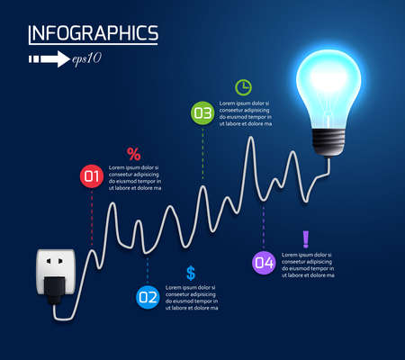 Creative light bulb growing chart graph with infographic elements vector illustrationのイラスト素材