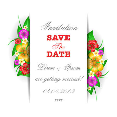 Tropical flowers invitation card template isolated vector illustrationのイラスト素材