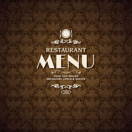 Restaurant cafe menu cover template with cooking elements vector illustrationのイラスト素材