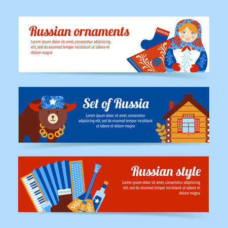 Russia travel style and ornaments banner set isolated vector illustrationのイラスト素材
