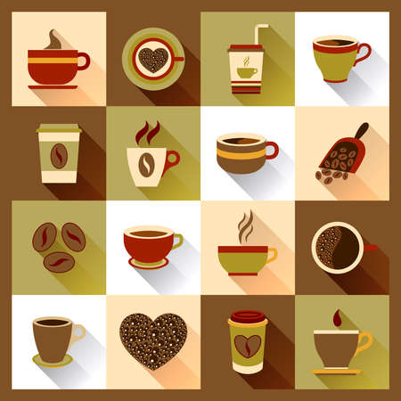 Coffee cup icons set with cafe mugs hot drink morning beverage isolated vector illustrationのイラスト素材