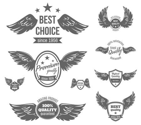 Wing black label best choice premium perfect royal quality guaranteed set isolated vector illustrationのイラスト素材