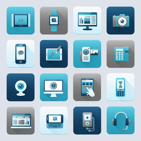 Internet and mobile devices modern technology electronics equipment icons set isolated vector illustrationのイラスト素材