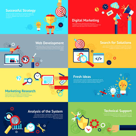 Internet design concept set with successful strategy digital marketing web development icons isolated vector illustrationのイラスト素材