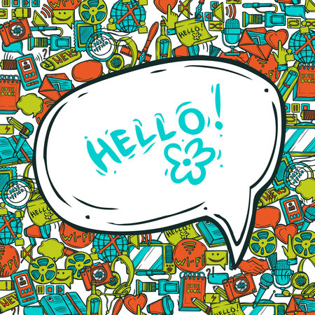 Communication concept with speech bubble and sketch conversation and media  elements vector illustrationのイラスト素材